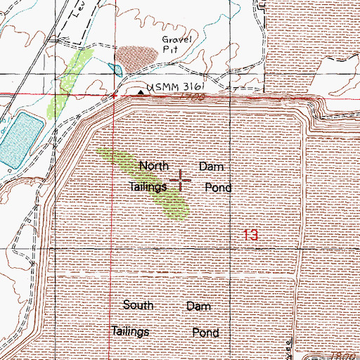 Topographic Map of North Dam Tailings Pond, AZ