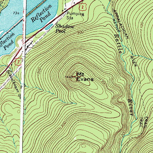Topographic Map of Mount Evans, NH