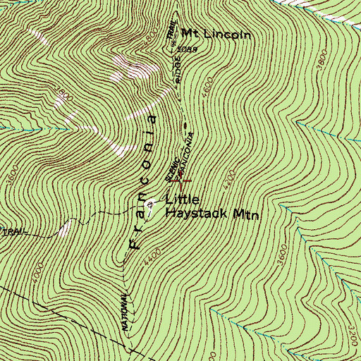 Topographic Map of Franconia Ridge Trail, NH