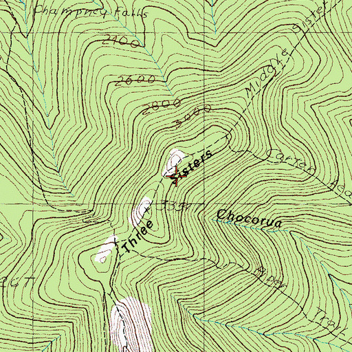 Topographic Map of Three Sisters, NH