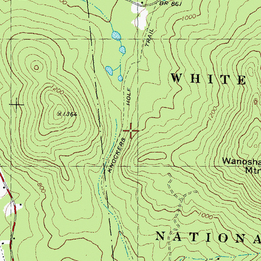 Topographic Map of Knockers Hole Trail, NH