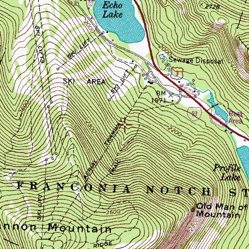 Topographic Map of Cannon Mountain Aerial Tramway, NH