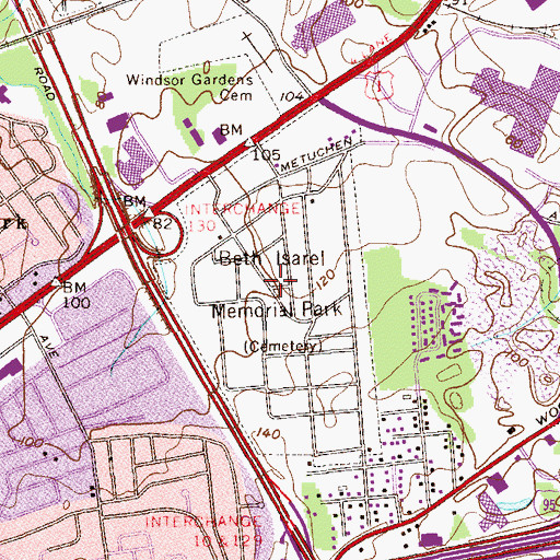Topographic Map of Beth Israel Cemetery - Woodbridge Memorial Park, NJ