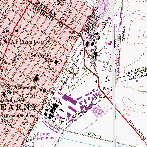 Topographic Map of Arlington Cemetery, NJ