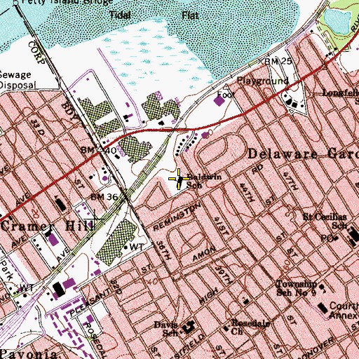 Topographic Map of Baldwin School, NJ