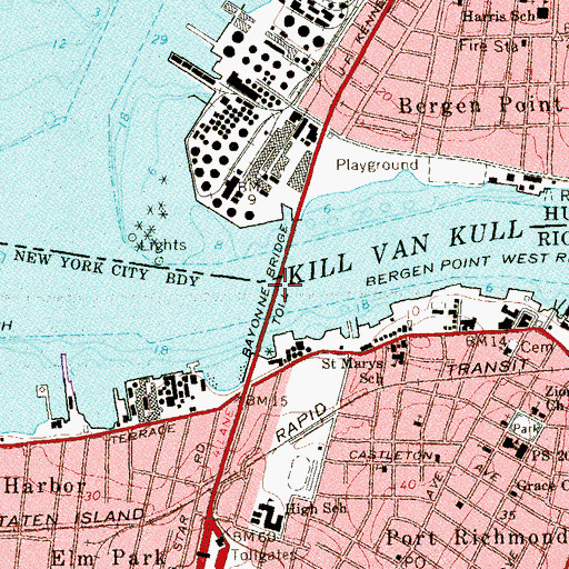Topographic Map of Bayonne Bridge, NJ
