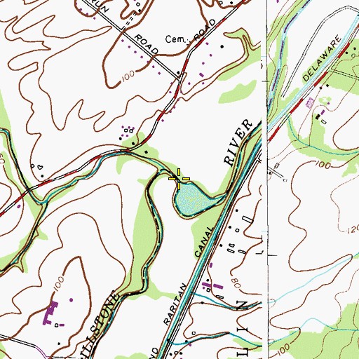 Topographic Map of Beden Brook, NJ