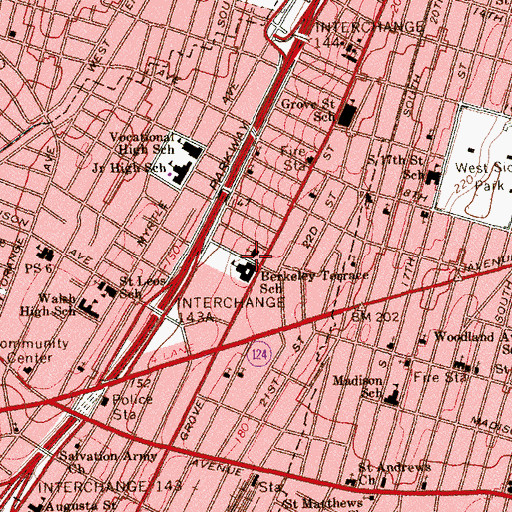 Topographic Map of Berkeley Terrace Elementary School, NJ