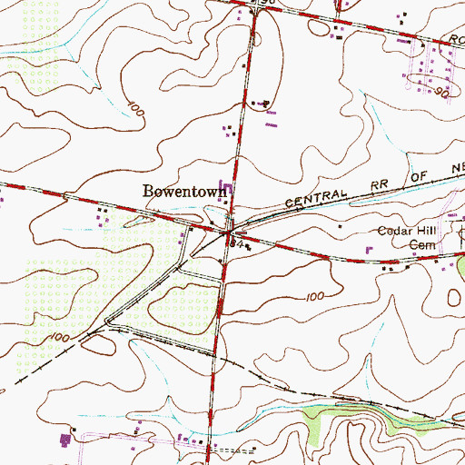 Topographic Map of Bowentown, NJ