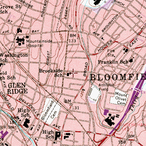 Topographic Map of Brookside School, NJ