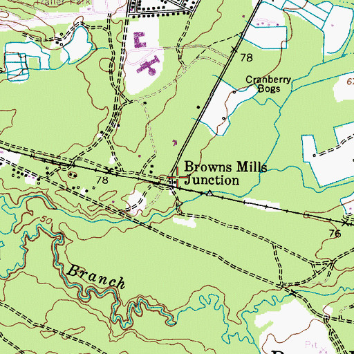 Topographic Map of Browns Mills Junction, NJ