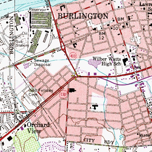 Topographic Map of Burlington, NJ