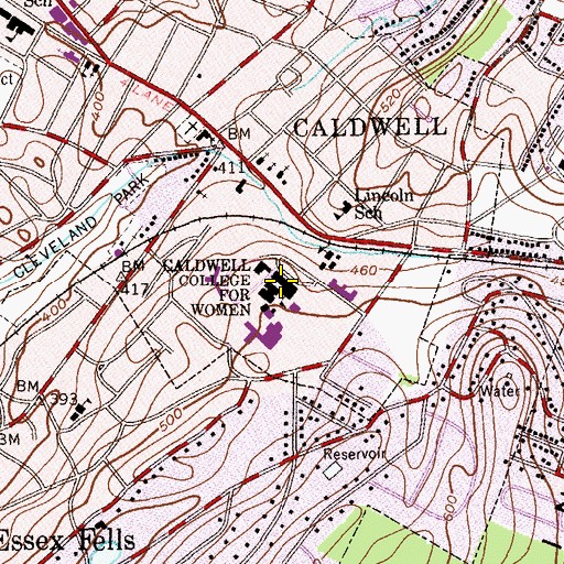 Topographic Map of Caldwell College, NJ