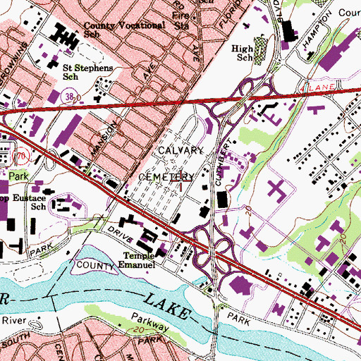 Topographic Map of Calvary Cemetery, NJ