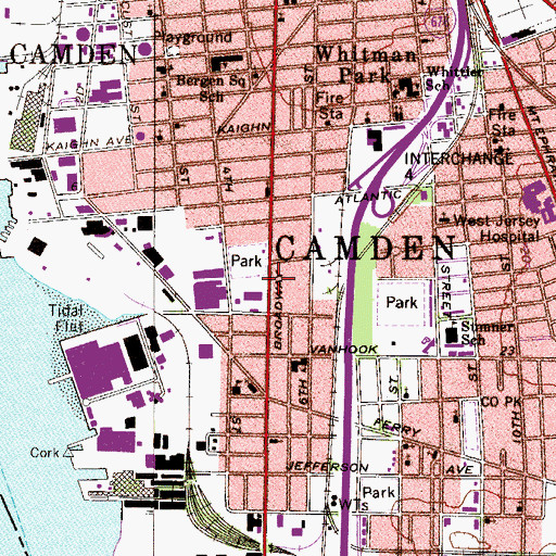 Topographic Map of Camden, NJ