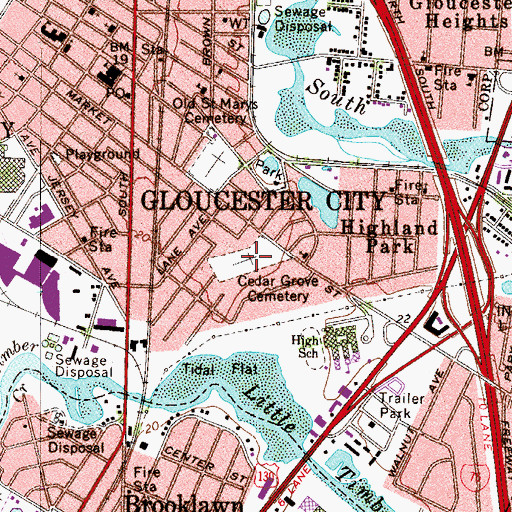 Topographic Map of Cedar Grove Cemetery, NJ