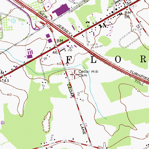 Topographic Map of Cedar Hill Cemetery, NJ