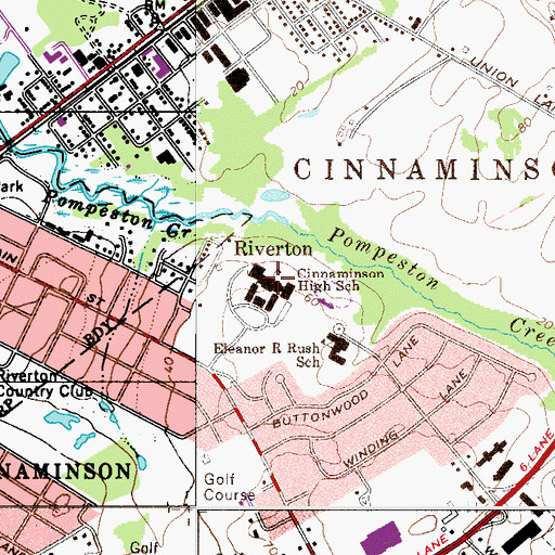 Topographic Map of Cinnaminson High School, NJ