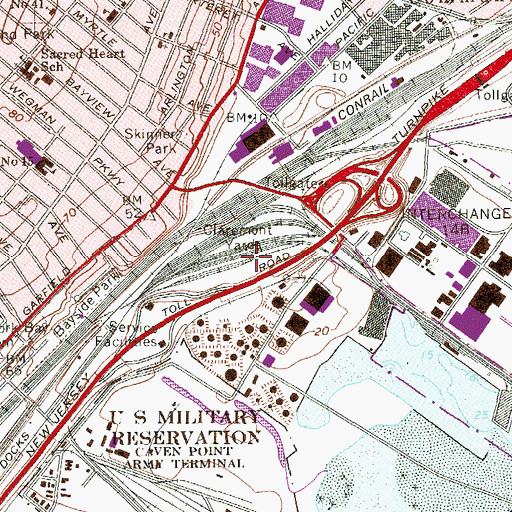 Topographic Map of Claremont Yards, NJ
