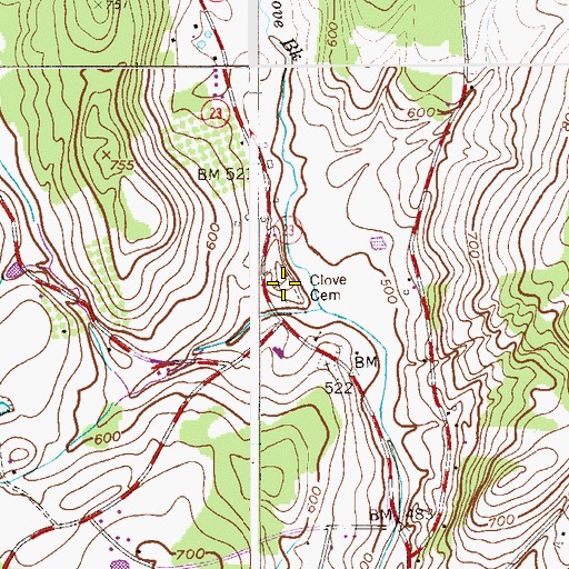 Topographic Map of Clove Cemetery, NJ