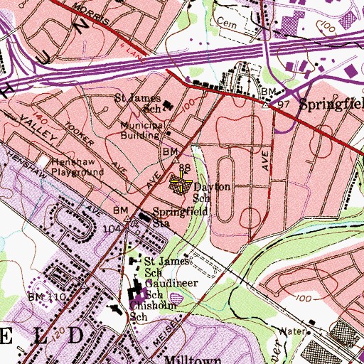 Topographic Map of Jonathan Dayton High School, NJ