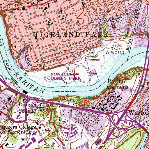 Topographic Map of Donaldson County Park, NJ
