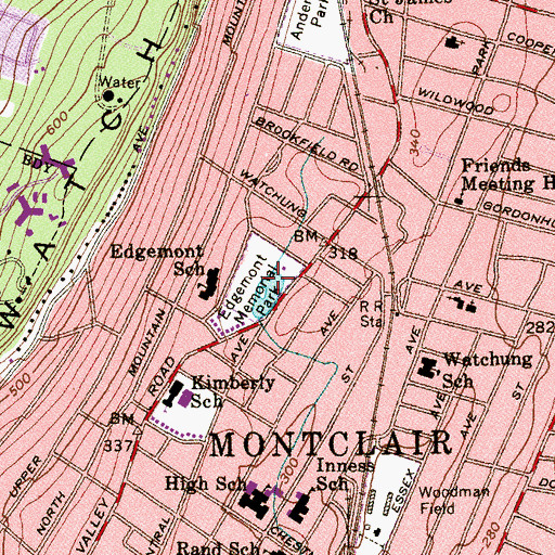 Topographic Map of Edgemont Memorial Park, NJ