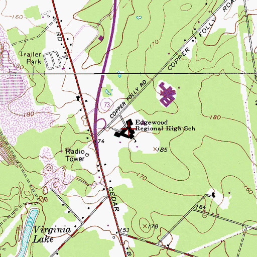 Topographic Map of Winslow Township High School, NJ