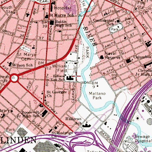 Topographic Map of Thomas A Edison Vocational School, NJ