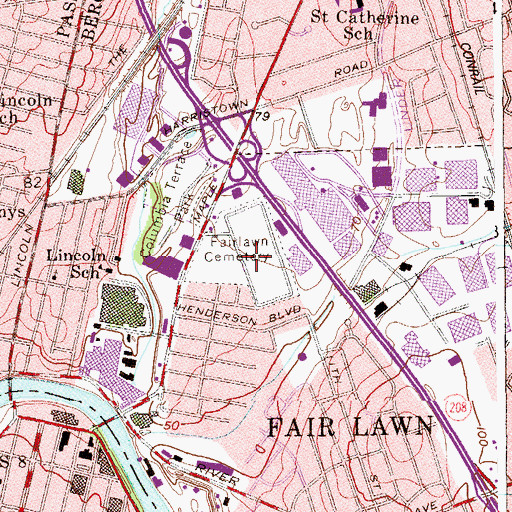 Topographic Map of Fair Lawn Memorial Cemetery, NJ