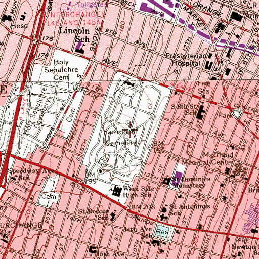 Topographic Map of Fairmount Cemetery, NJ