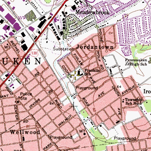 Topographic Map of Benjamin Franklin Elementary School, NJ