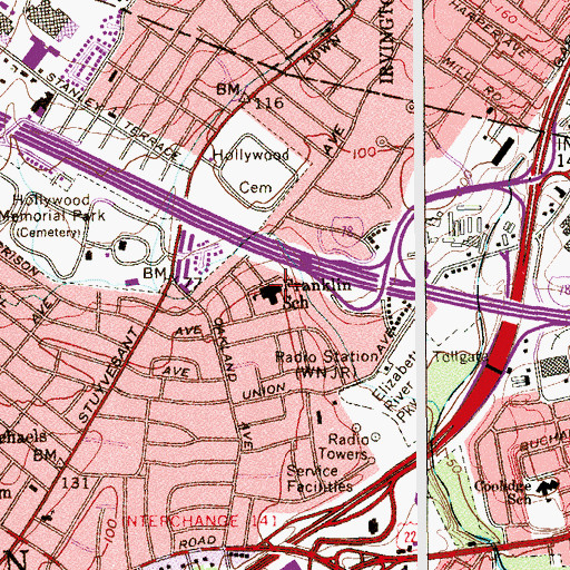 Topographic Map of Franklin Elementary School, NJ