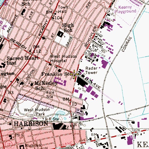 Topographic Map of Franklin Elementary School, NJ