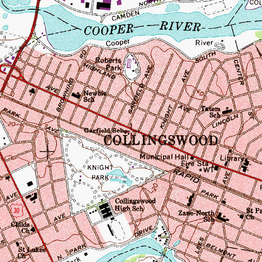 Topographic Map of James A Garfield Elementary School, NJ