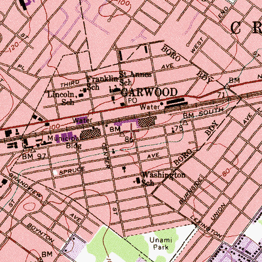 Topographic Map of Garwood, NJ