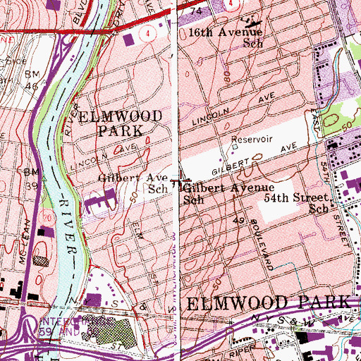 Topographic Map of Gilbert Avenue Elementary School, NJ