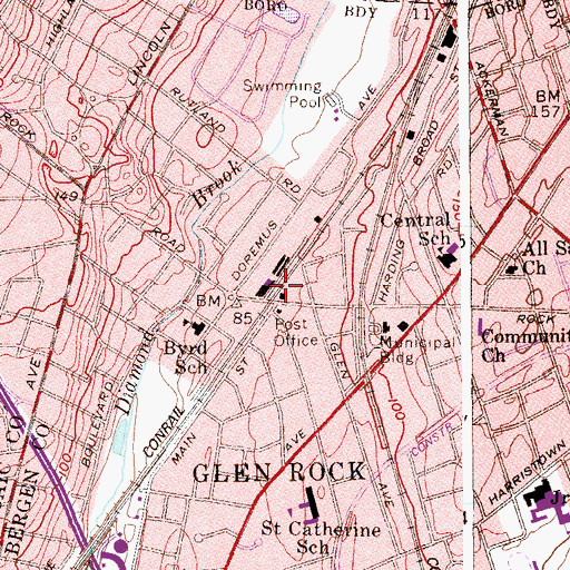 Topographic Map of Glen Rock, NJ