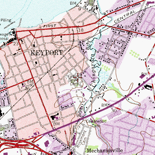 Topographic Map of Green Grove Cemetery, NJ