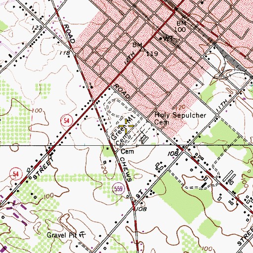 Topographic Map of Greenmount Cemetery, NJ