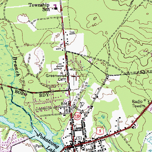 Topographic Map of Greenwood Cemetery, NJ