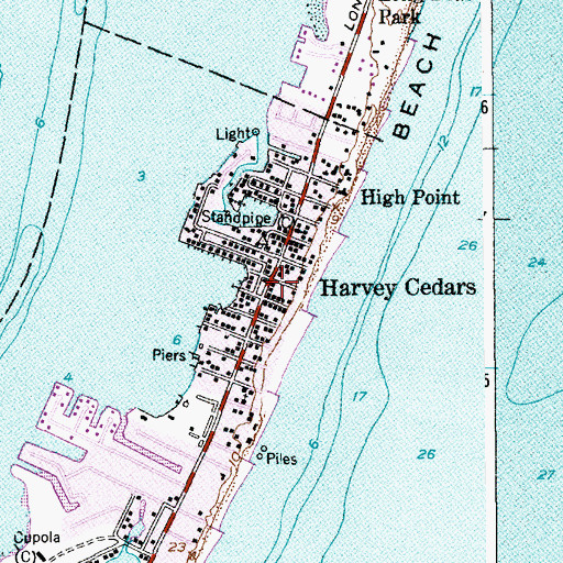 Topographic Map of Harvey Cedars, NJ