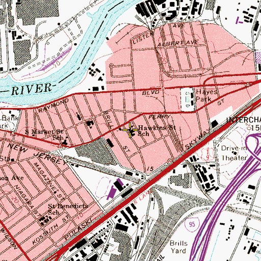 Topographic Map of Hawkins Street Elementary School, NJ