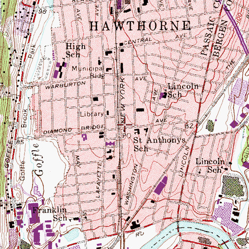 Topographic Map of Hawthorne, NJ