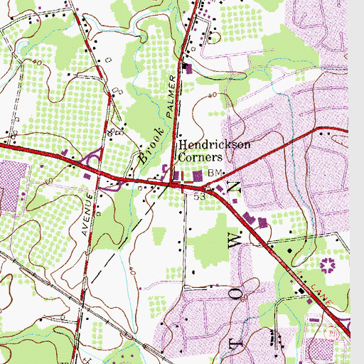 Topographic Map of Hendrickson Corners, NJ