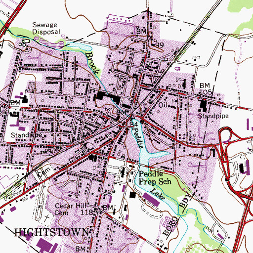 Topographic Map of Hightstown, NJ