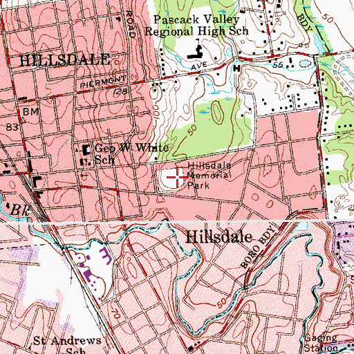 Topographic Map of Hillsdale Memorial Park, NJ