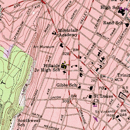 Topographic Map of Hillside Elementary School, NJ