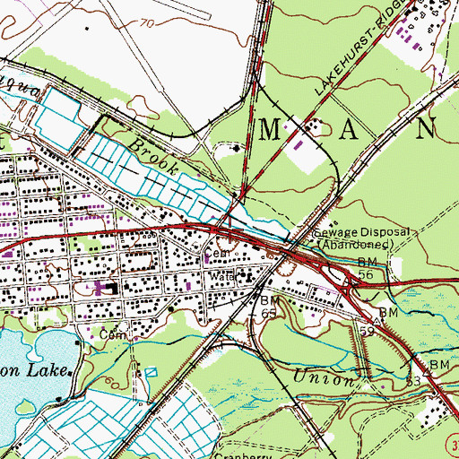 Topographic Map of Lakehurst, NJ