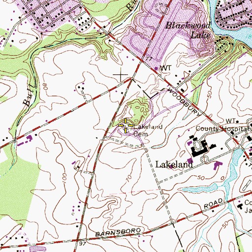 Topographic Map of Lakeland Cemetery, NJ
